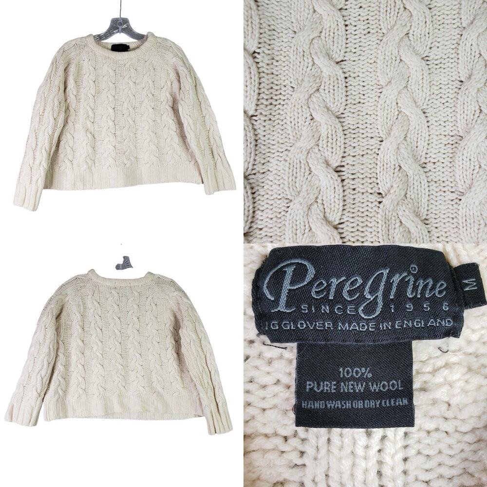 Peregrine Sweater Wool Cable Knit Crop Chunky Beige Women’s Size Medium M